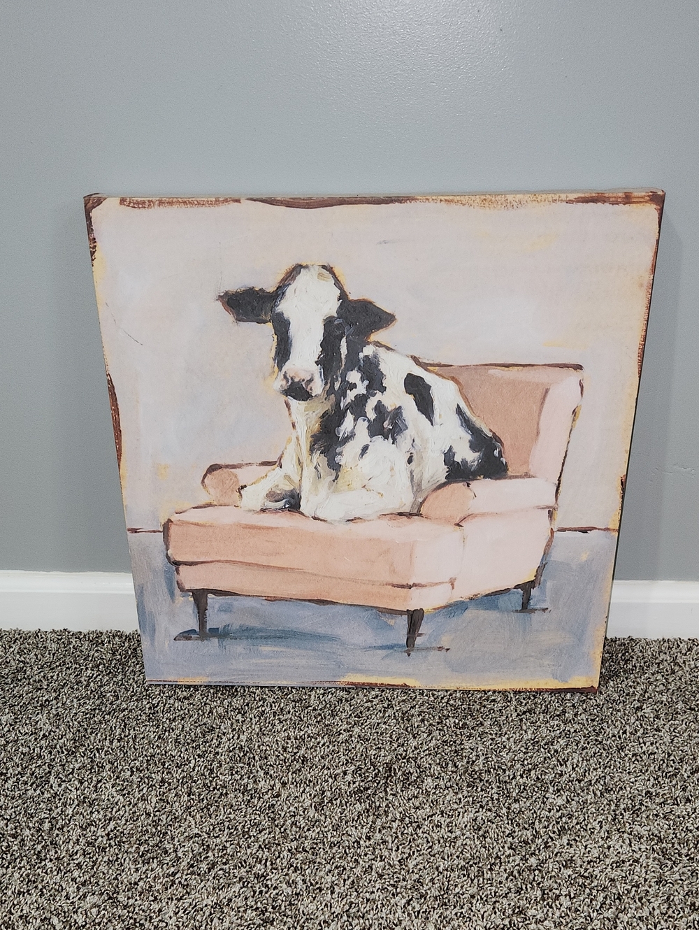 Farmhouse Cow on Pink Chair Canvas Art - Unbranded
